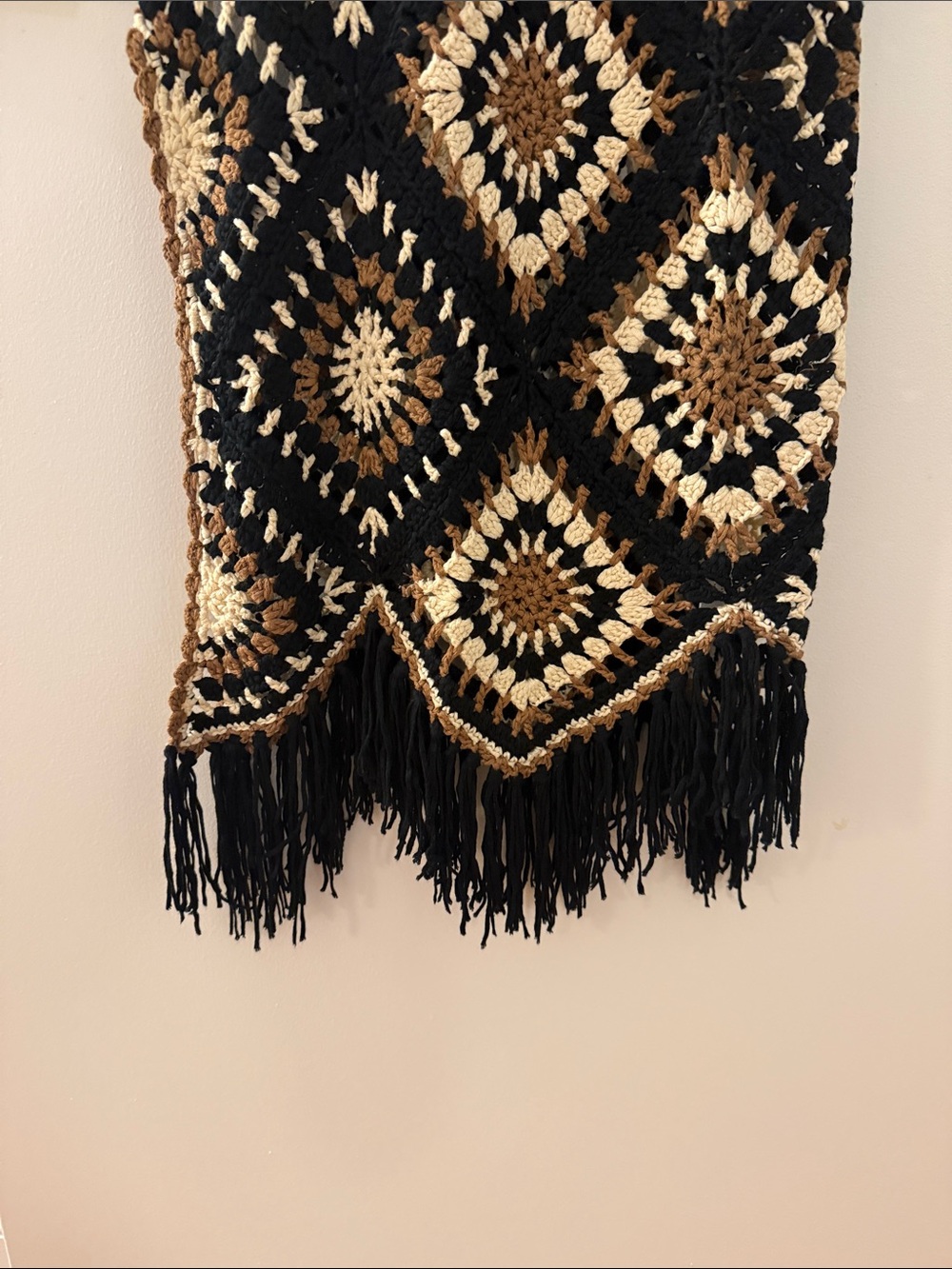 Elan Black and Cream Crochet Maxi Dress with Brown Accents - Picture 3 of 9